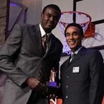 Right – Samuel Dalembert accepts the Human Spirit Award from Mannie Jackson last year.