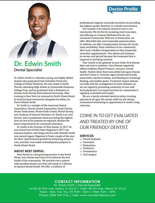 Dental Specialist: Dr. Edwin Smith | Haiti Open, Inc.