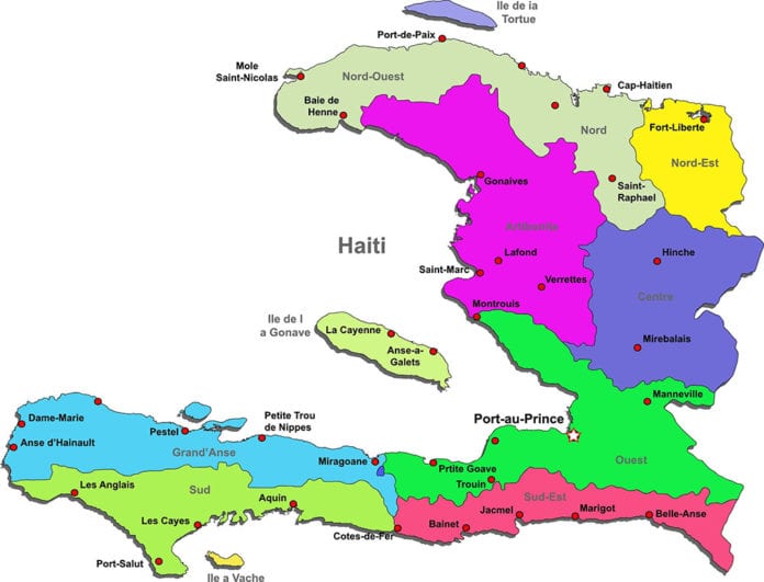 Map of the Republic of Haiti in colorful clip art