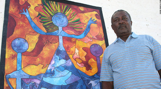 Levoy Exil paints nature-inspired works like this one that shows the sun queen - Haitian Art